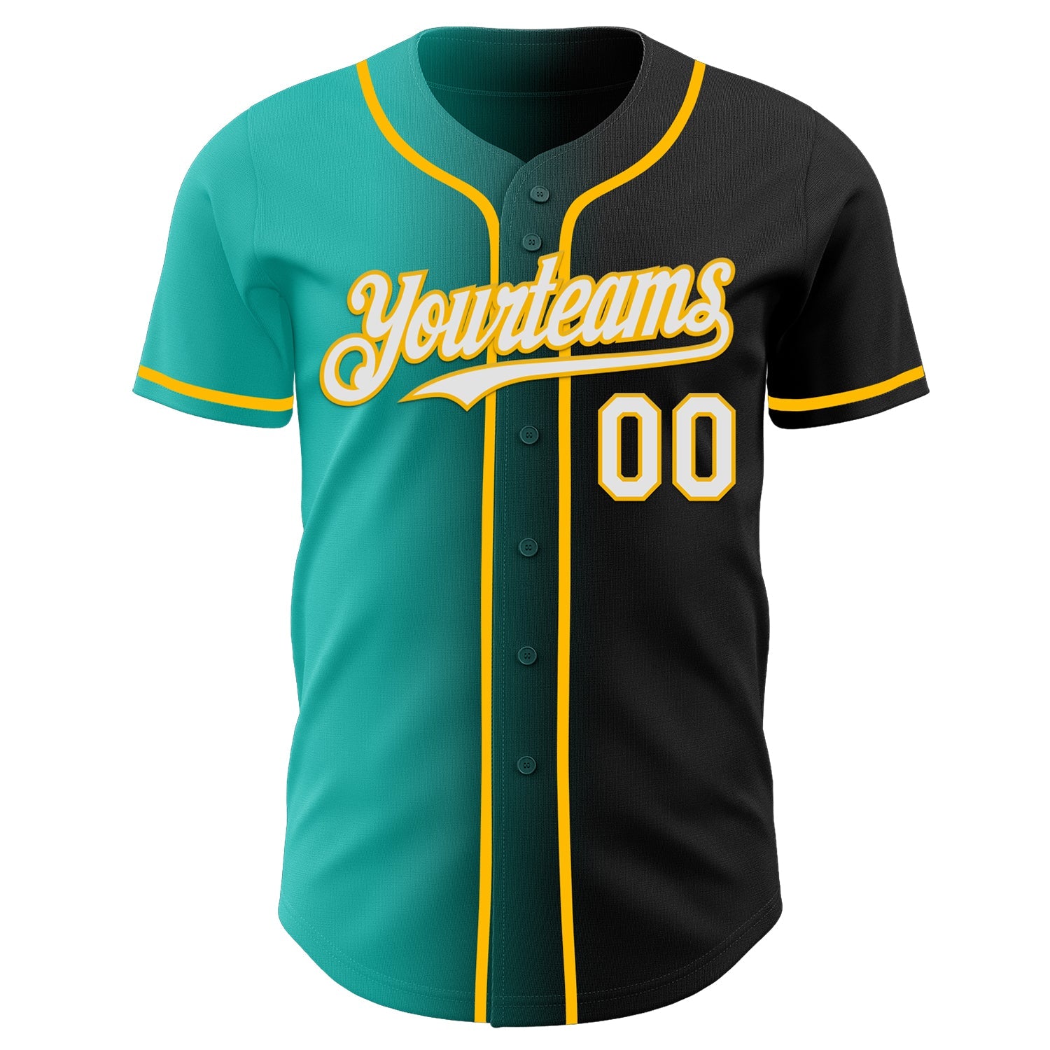 Custom Black White Aqua-Gold Authentic Gradient Fashion Baseball Jersey view 2