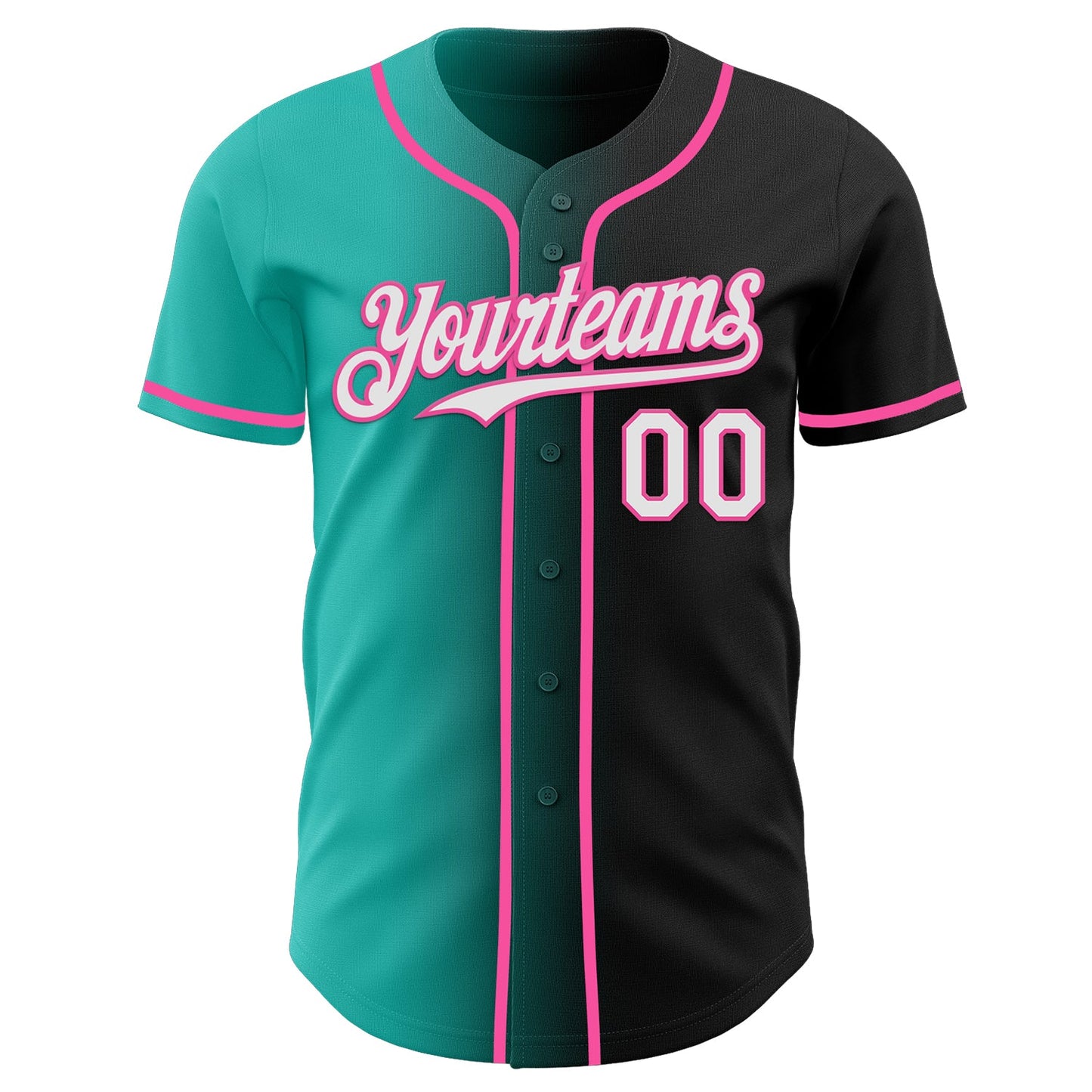 Custom Black White Aqua-Pink Authentic Gradient Fashion Baseball Jersey view 2