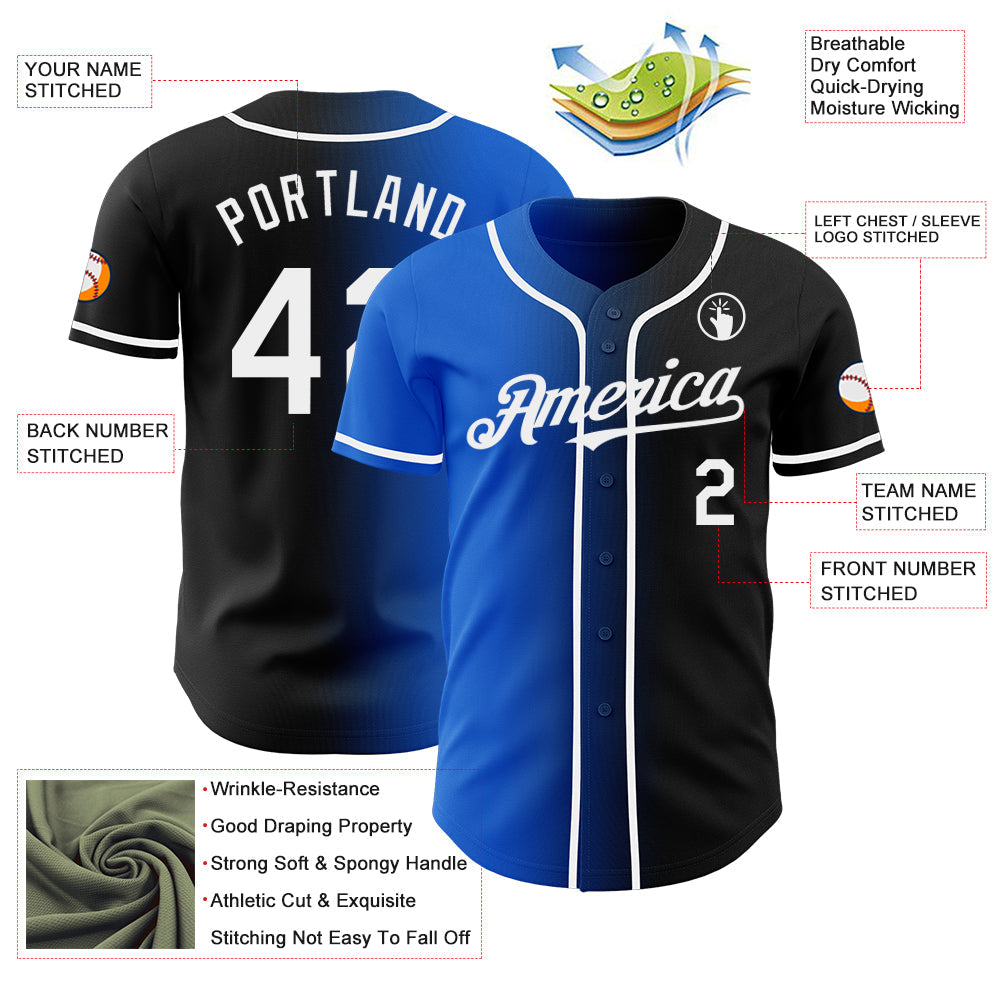 Custom Black White-Thunder Blue Authentic Gradient Fashion Baseball Jersey view 3