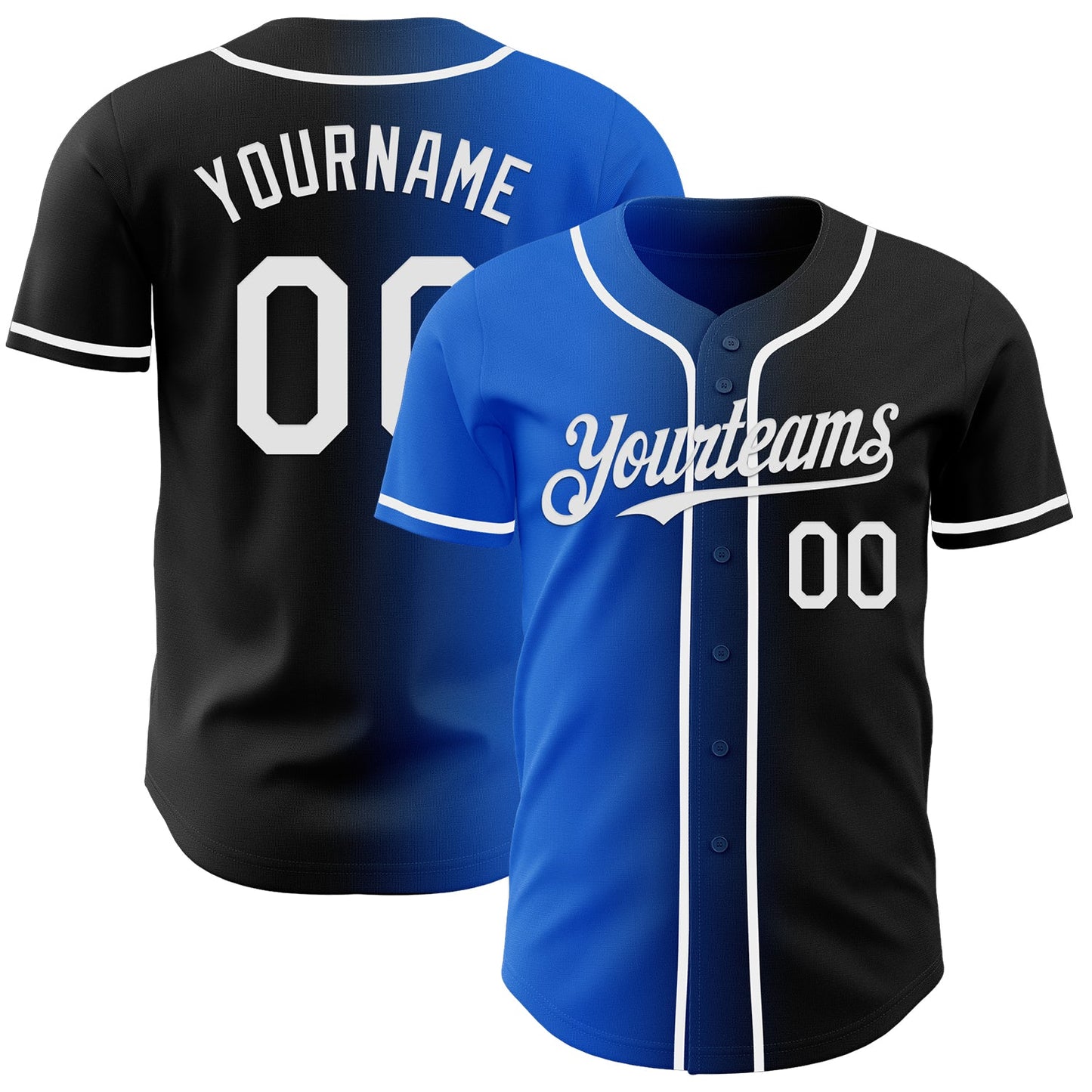 Custom Black White-Thunder Blue Authentic Gradient Fashion Baseball Jersey - Main View