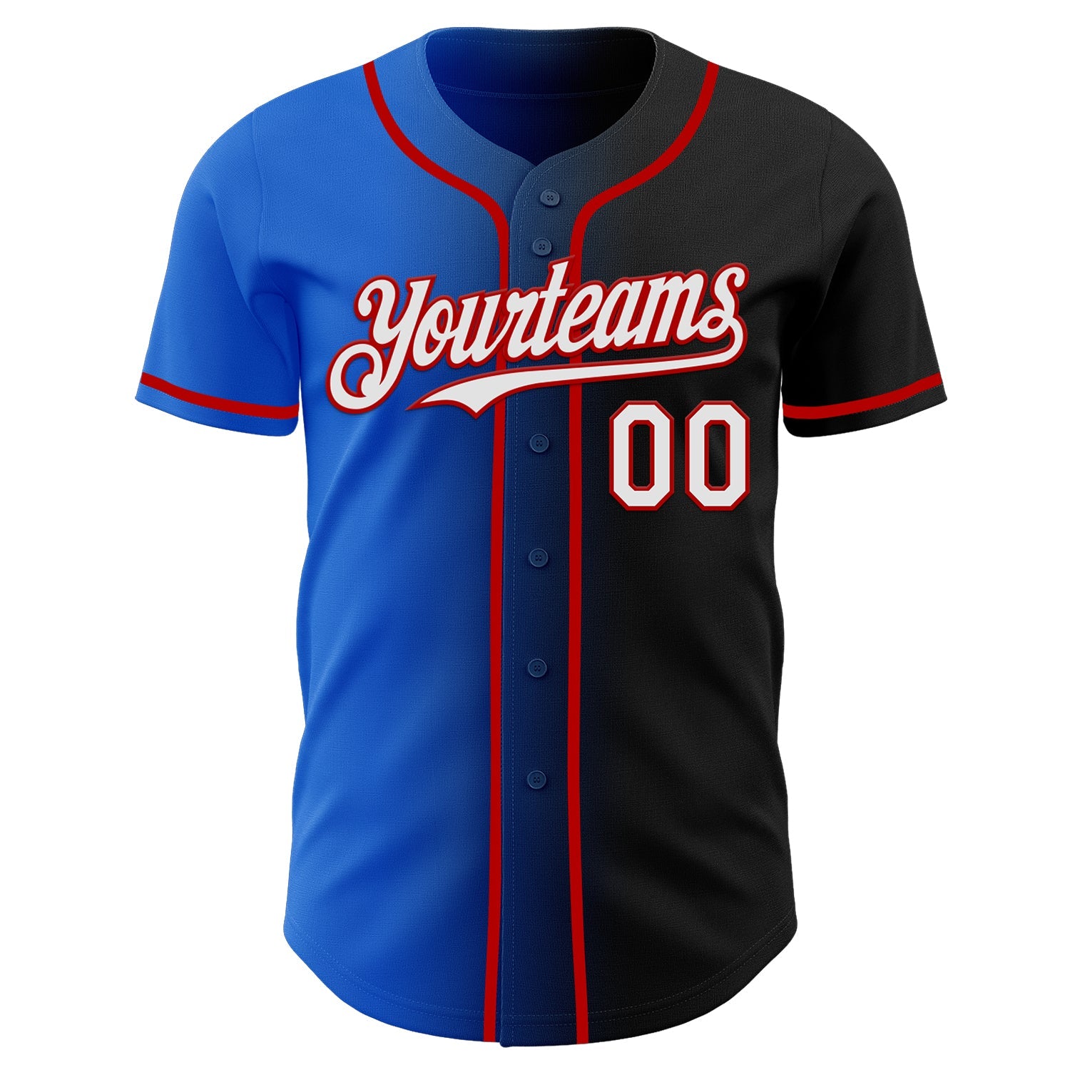 Custom Black White Thunder Blue-Red Authentic Gradient Fashion Baseball Jersey view 2