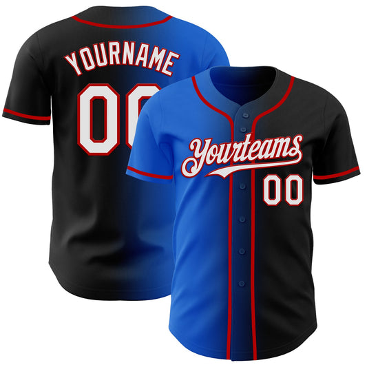 Custom Black White Thunder Blue-Red Authentic Gradient Fashion Baseball Jersey - Main View