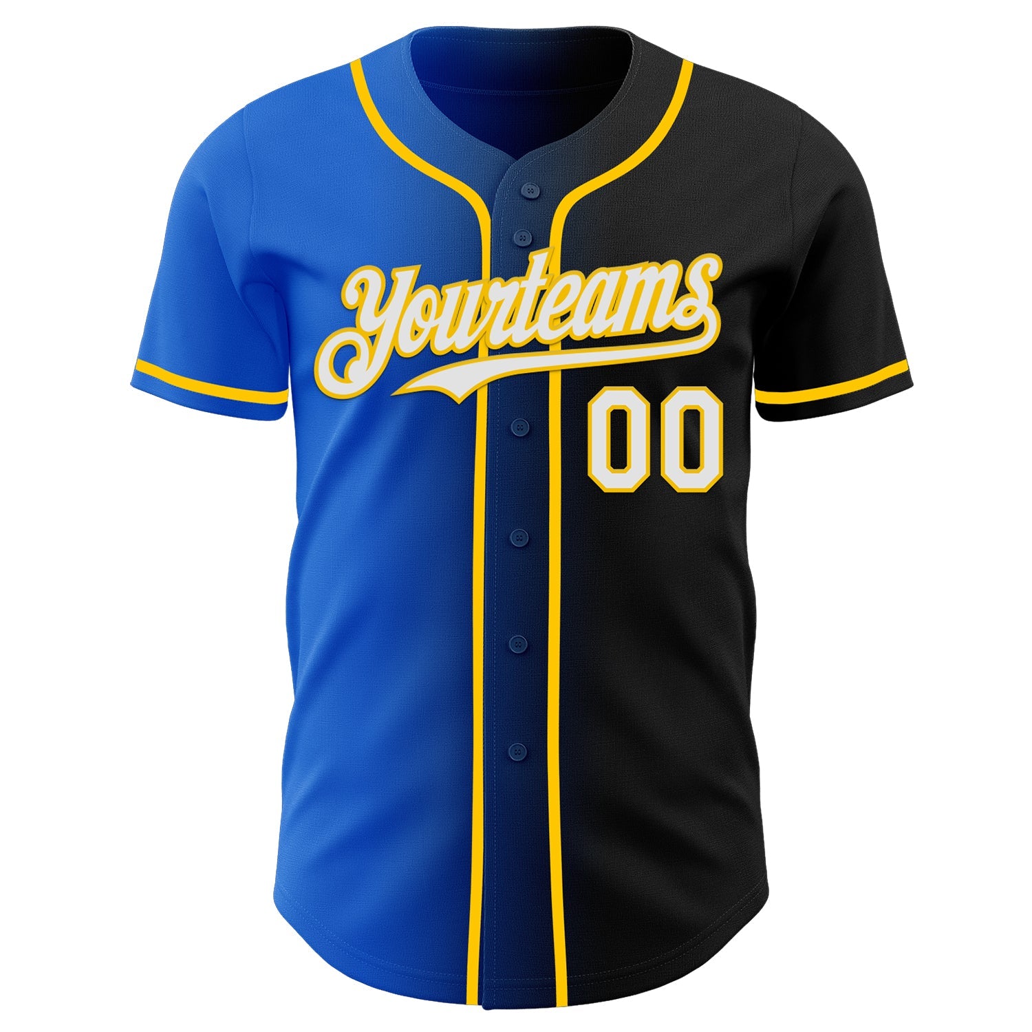 Custom Black White Thunder Blue-Yellow Authentic Gradient Fashion Baseball Jersey view 2