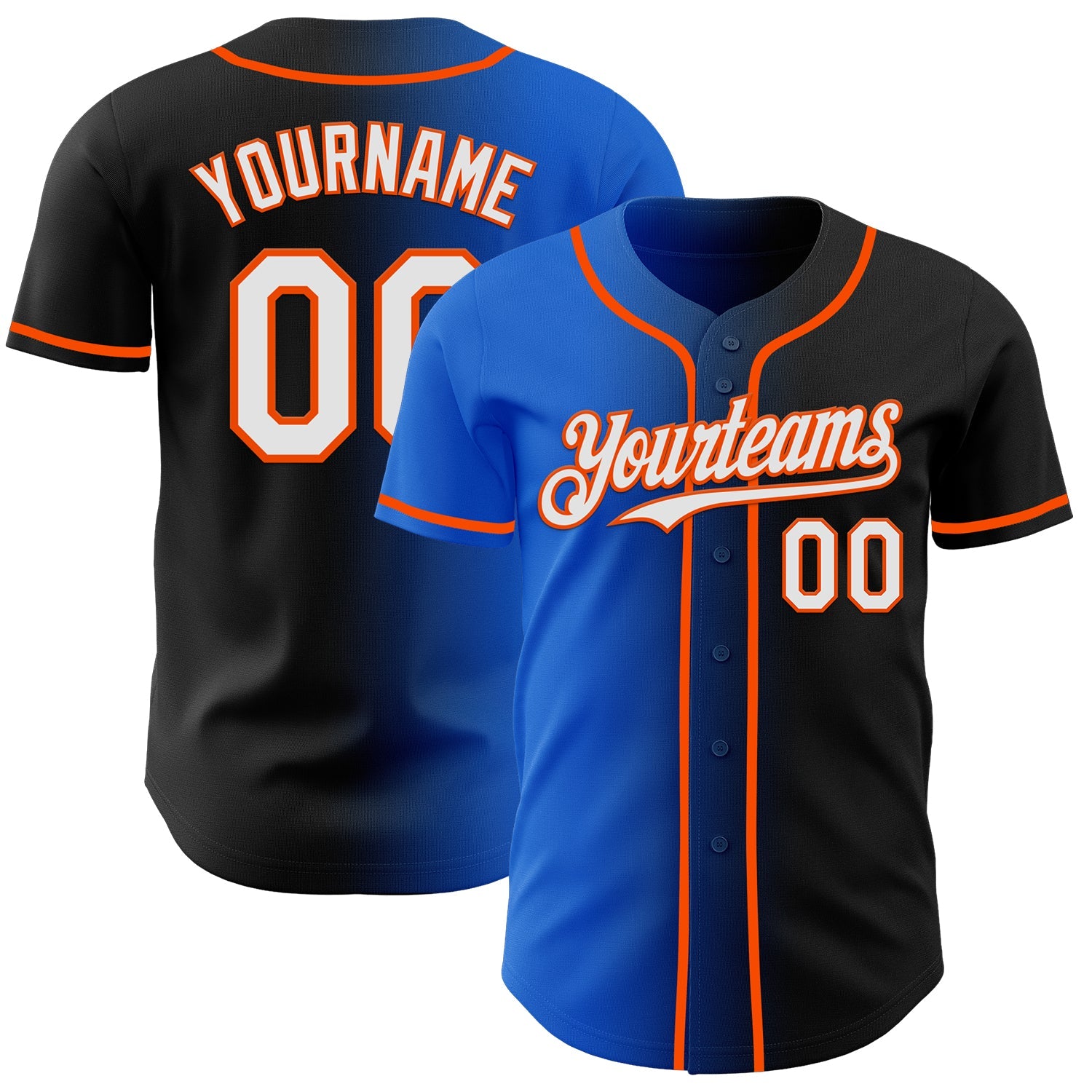 Custom Black White Thunder Blue-Orange Authentic Gradient Fashion Baseball Jersey - Main View