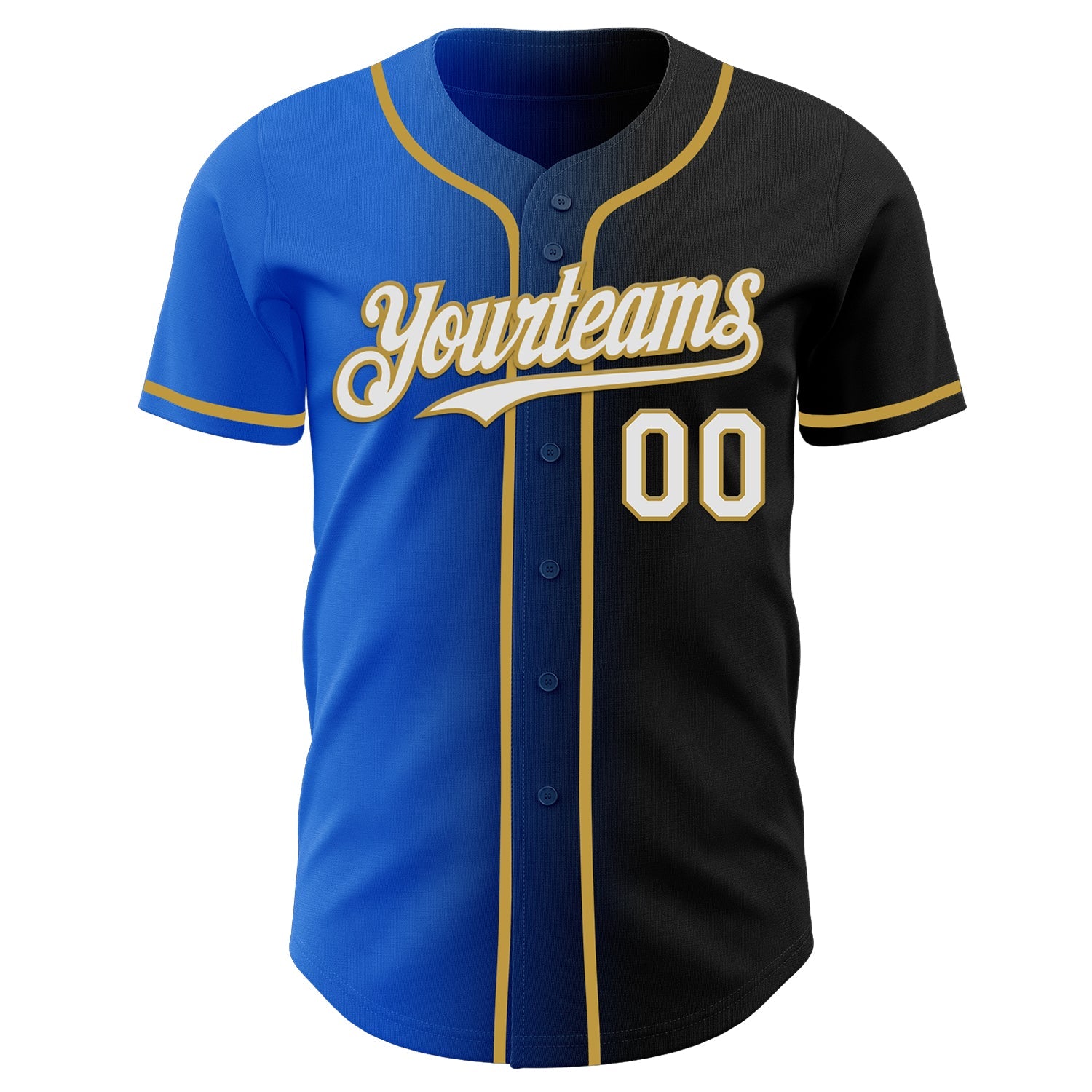 Custom Black White Thunder Blue-Old Gold Authentic Gradient Fashion Baseball Jersey view 2