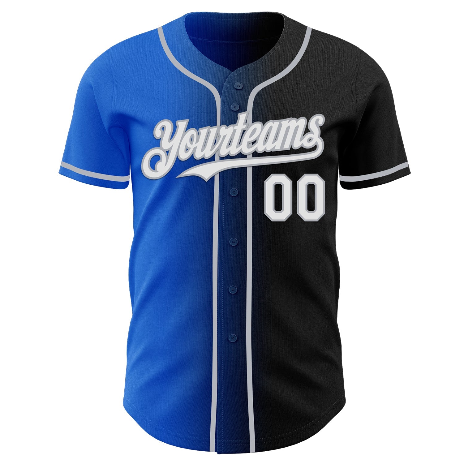 Custom Black White Thunder Blue-Gray Authentic Gradient Fashion Baseball Jersey view 2