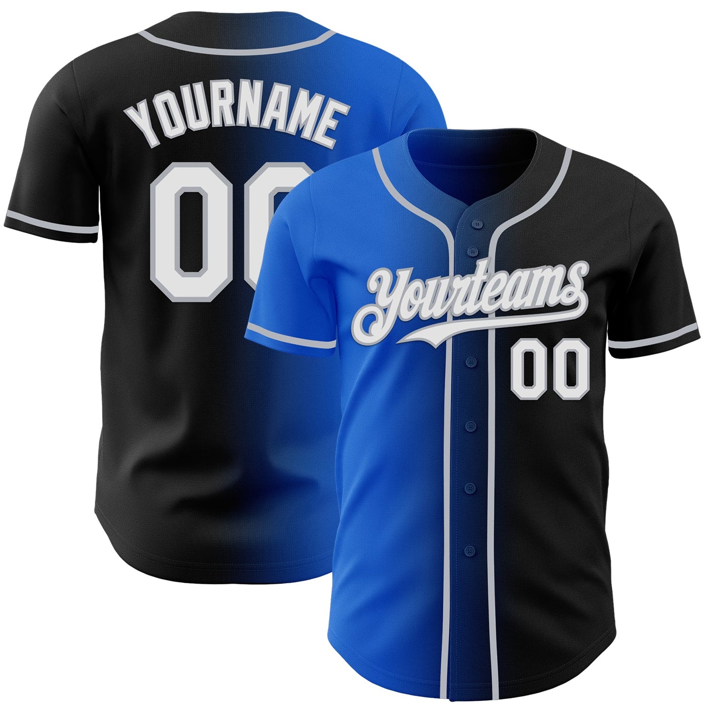 Custom Black White Thunder Blue-Gray Authentic Gradient Fashion Baseball Jersey - Main View