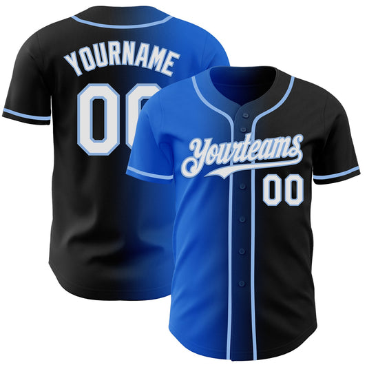 Custom Black White Thunder Blue-Light Blue Authentic Gradient Fashion Baseball Jersey - Main View