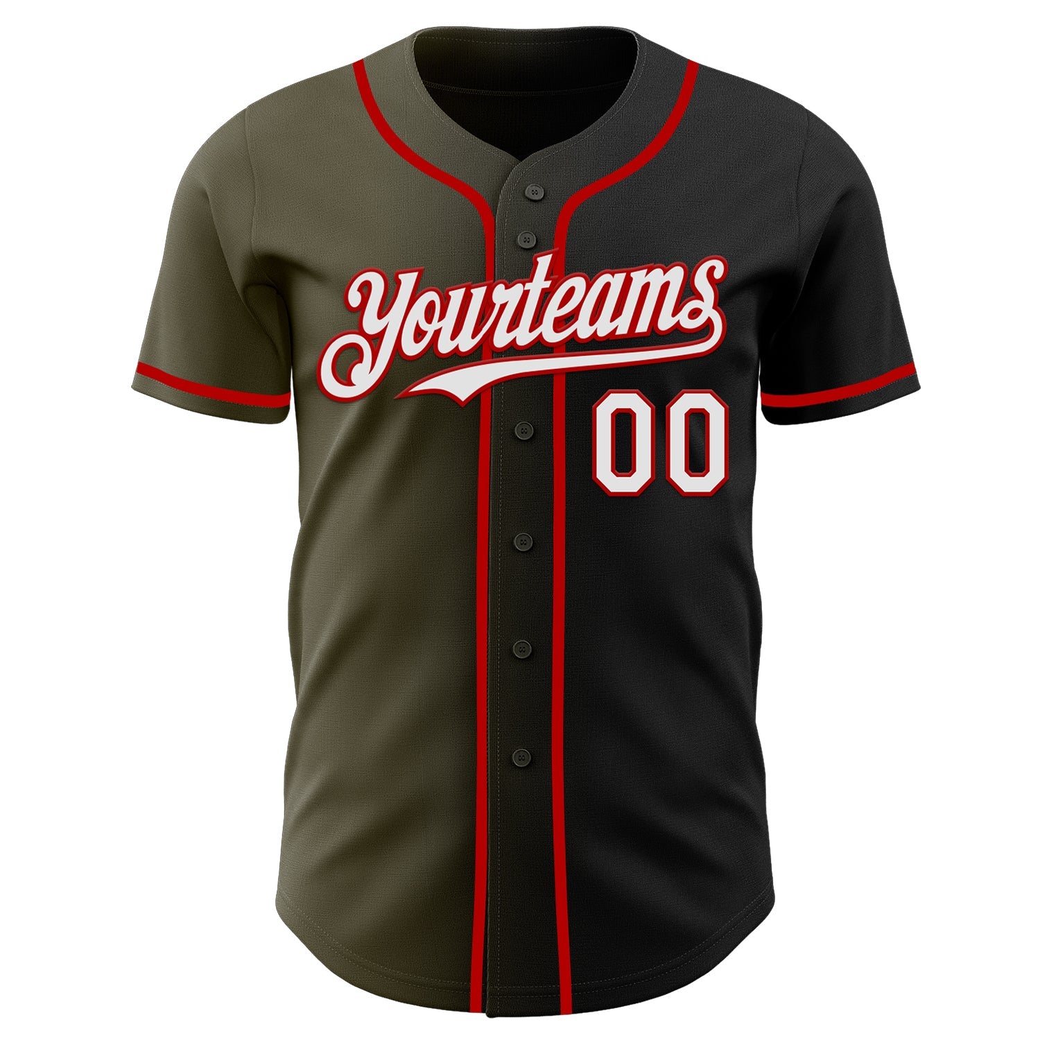 Custom Black White Olive-Red Authentic Gradient Fashion Baseball Jersey view 2