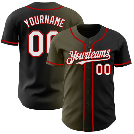 Custom Black White Olive-Red Authentic Gradient Fashion Baseball Jersey - Main View