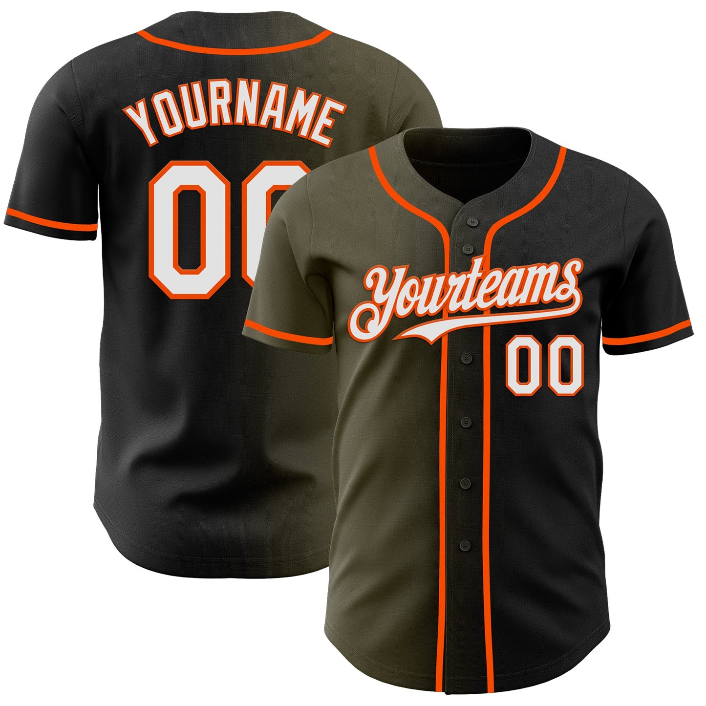 Custom Black White Olive-Orange Authentic Gradient Fashion Baseball Jersey - Main View