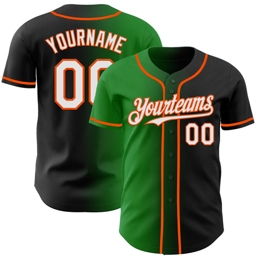 Custom Black White Grass Green-Orange Authentic Gradient Fashion Baseball Jersey - Main View