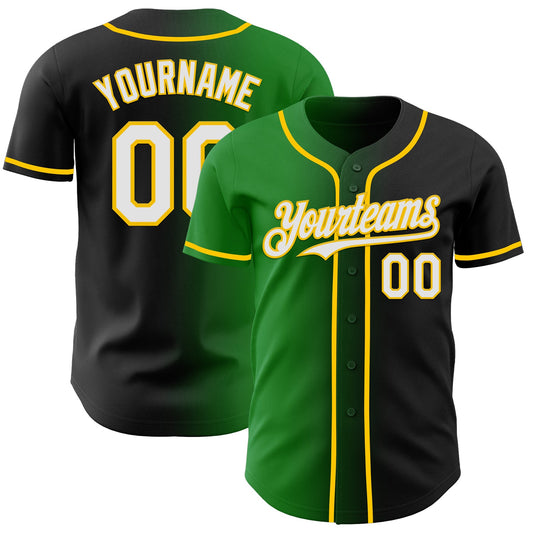 Custom Black White Grass Green-Yellow Authentic Gradient Fashion Baseball Jersey - Main View