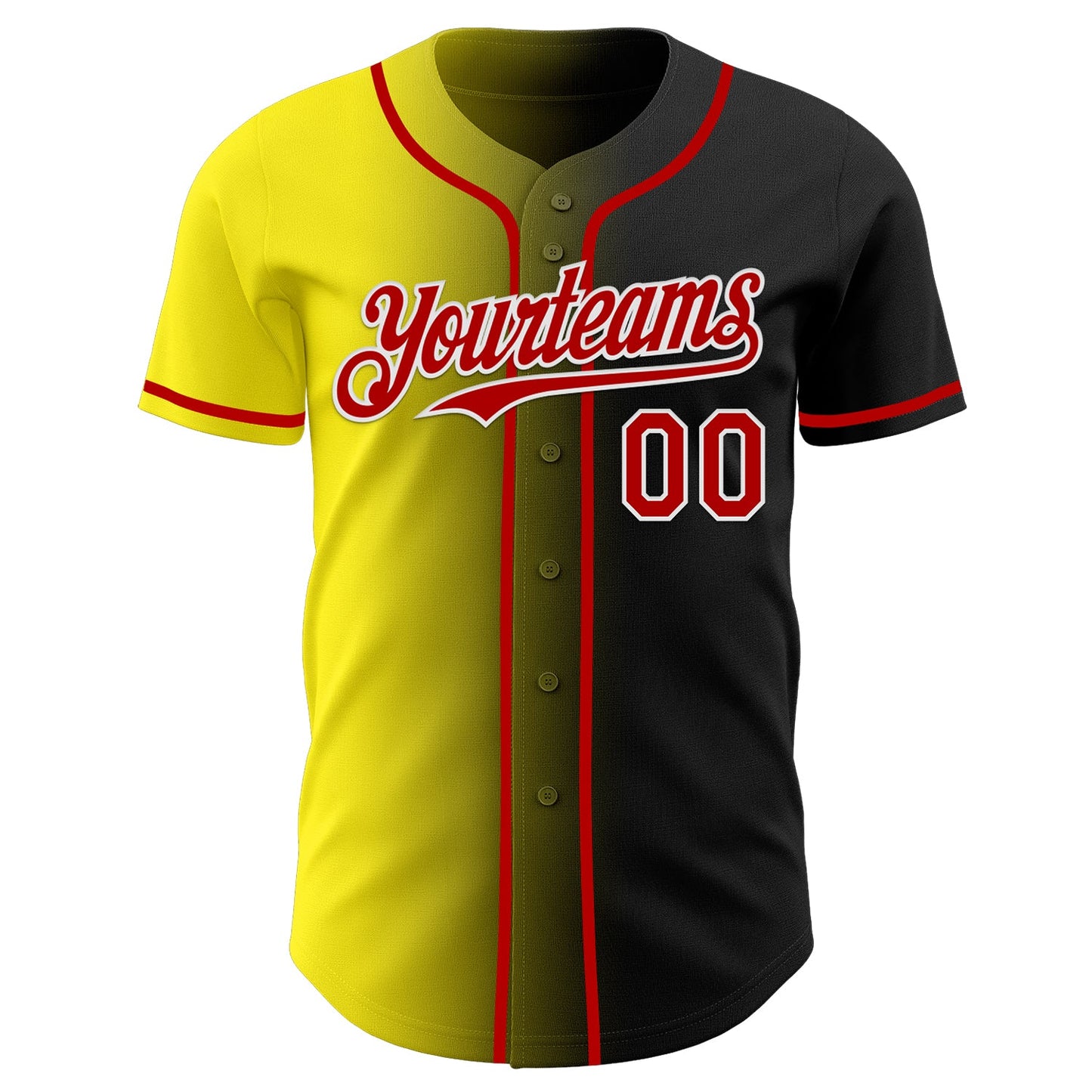 Custom Black Red Light Yellow-White Authentic Gradient Fashion Baseball Jersey view 2
