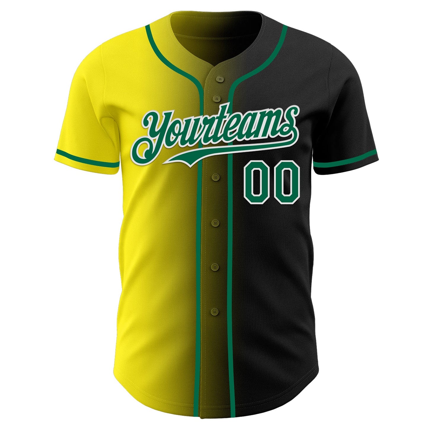 Custom Black Kelly Green Light Yellow-White Authentic Gradient Fashion Baseball Jersey view 2