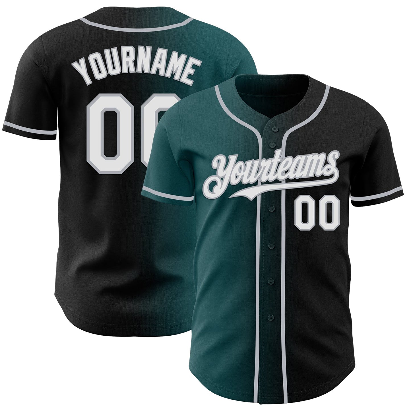 Custom Black White Midnight Green-Gray Authentic Gradient Fashion Baseball Jersey - Main View