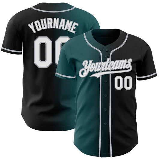 Custom Black White Midnight Green-Gray Authentic Gradient Fashion Baseball Jersey - Main View