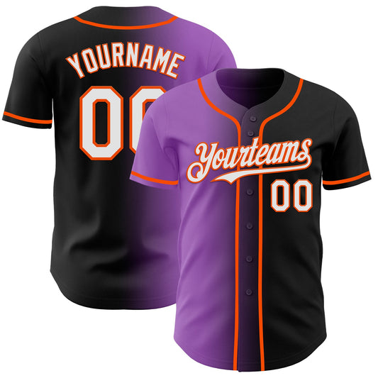Custom Black White Medium Purple-Orange Authentic Gradient Fashion Baseball Jersey - Main View