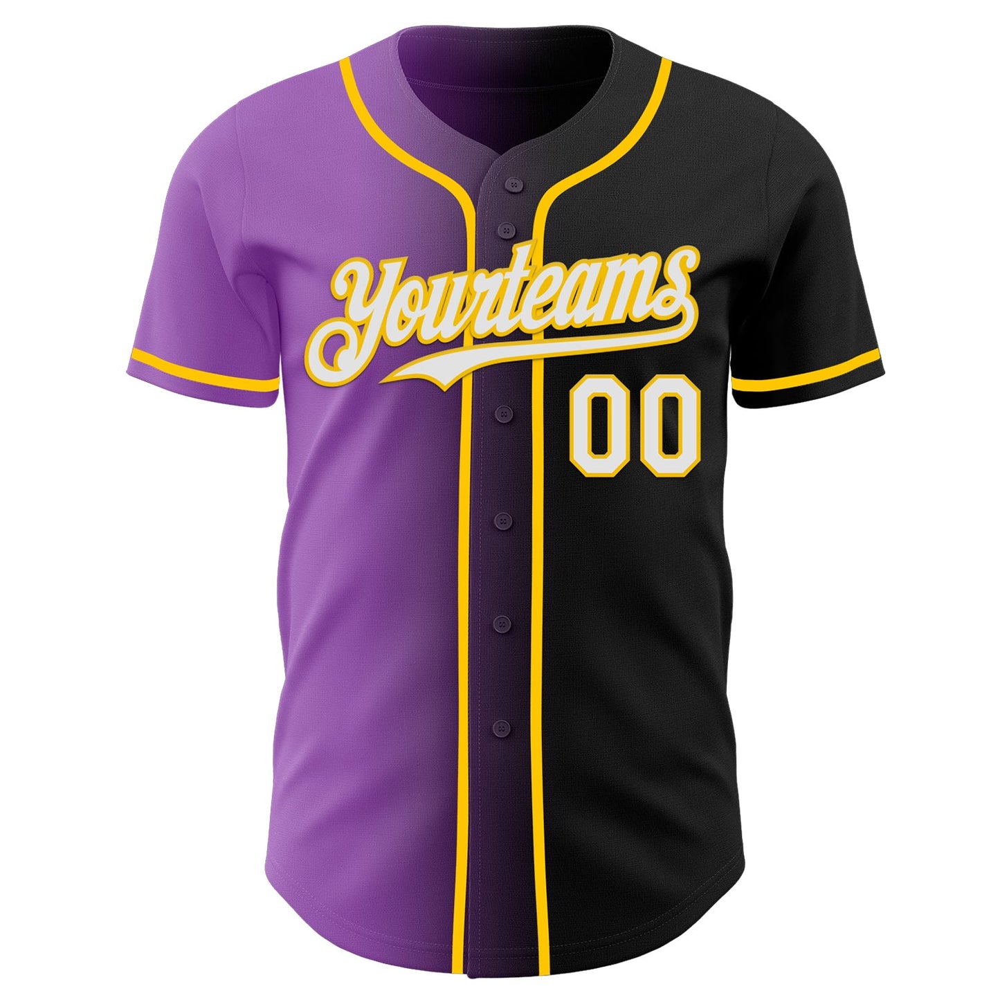 Custom Black White Medium Purple-Yellow Authentic Gradient Fashion Baseball Jersey view 2