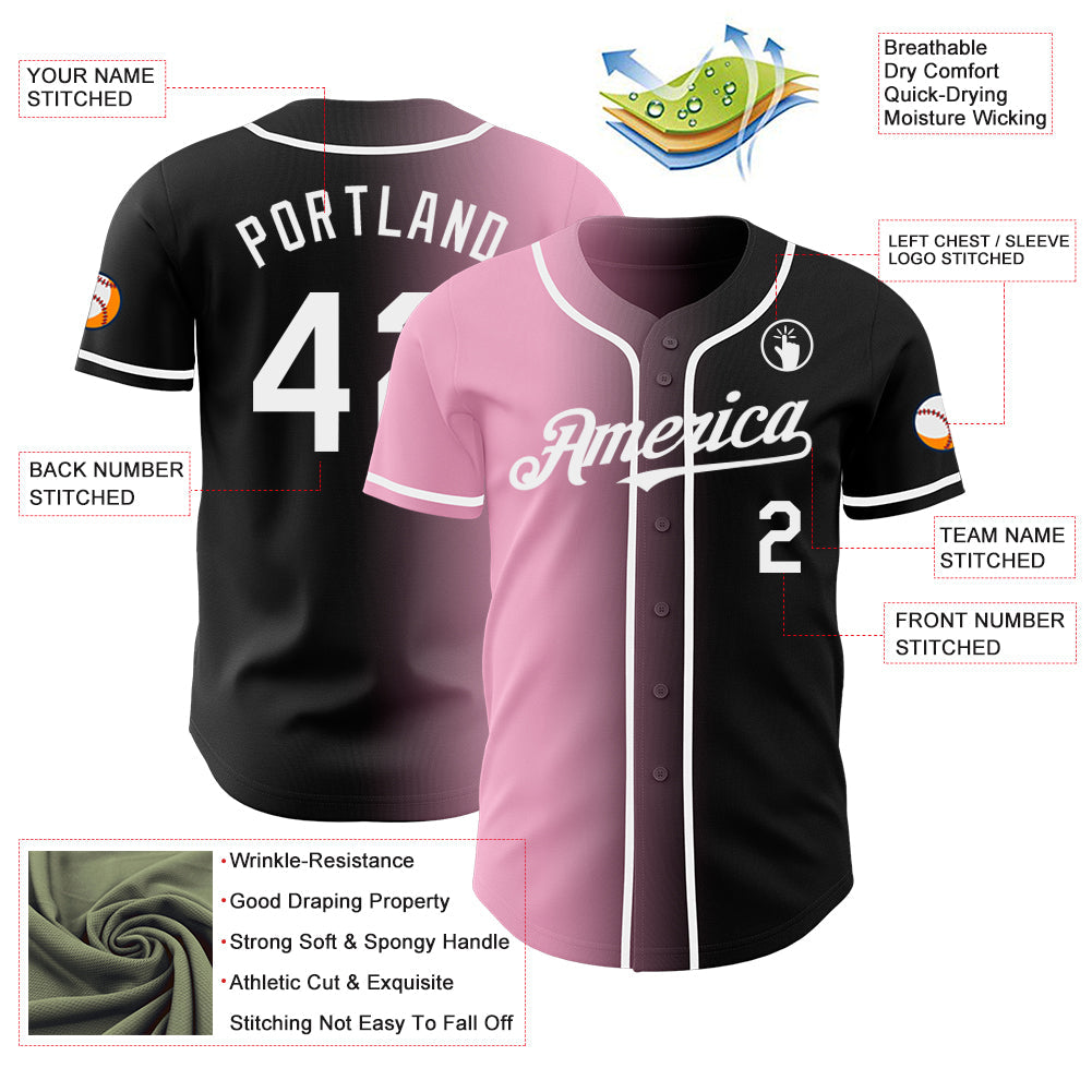Custom Black White-Light Pink Authentic Gradient Fashion Baseball Jersey view 3