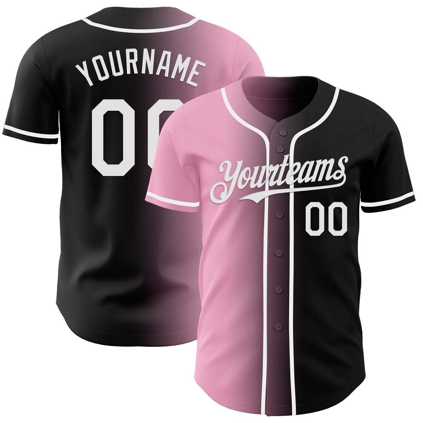 Custom Black White-Light Pink Authentic Gradient Fashion Baseball Jersey - Main View