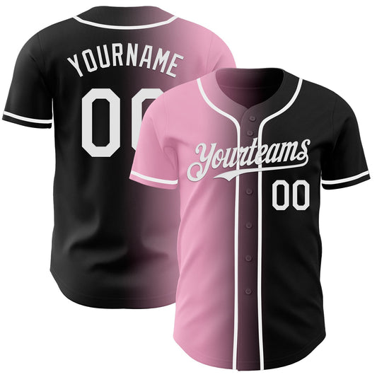 Custom Black White-Light Pink Authentic Gradient Fashion Baseball Jersey - Main View