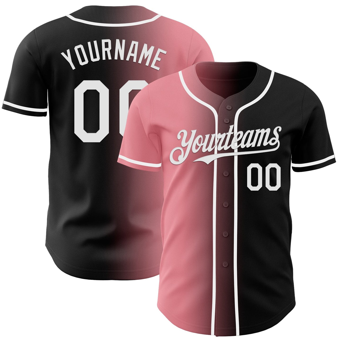 Custom Black White-Medium Pink Authentic Gradient Fashion Baseball Jersey - Main View