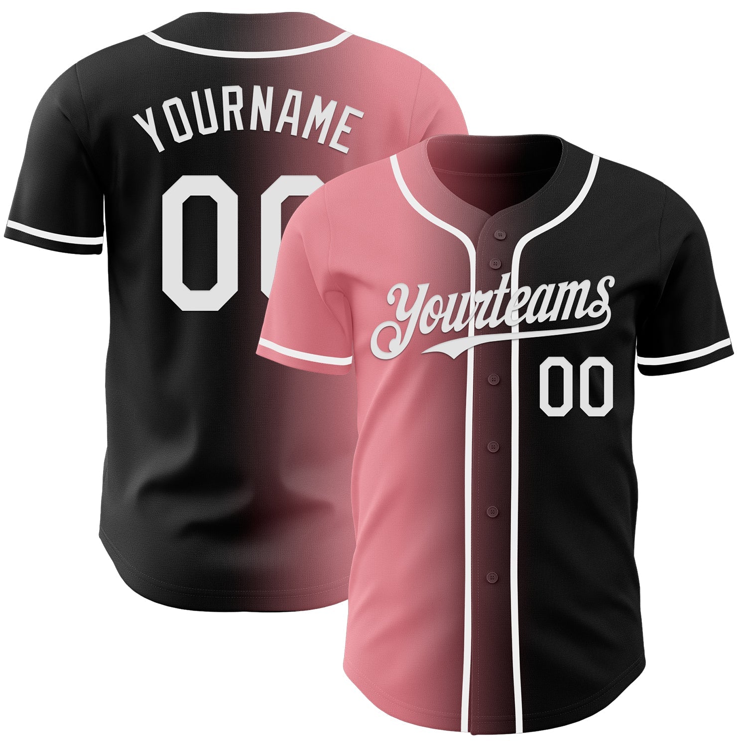 Custom Black White-Medium Pink Authentic Gradient Fashion Baseball Jersey - Main View