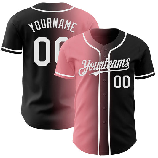 Custom Black White-Medium Pink Authentic Gradient Fashion Baseball Jersey - Main View
