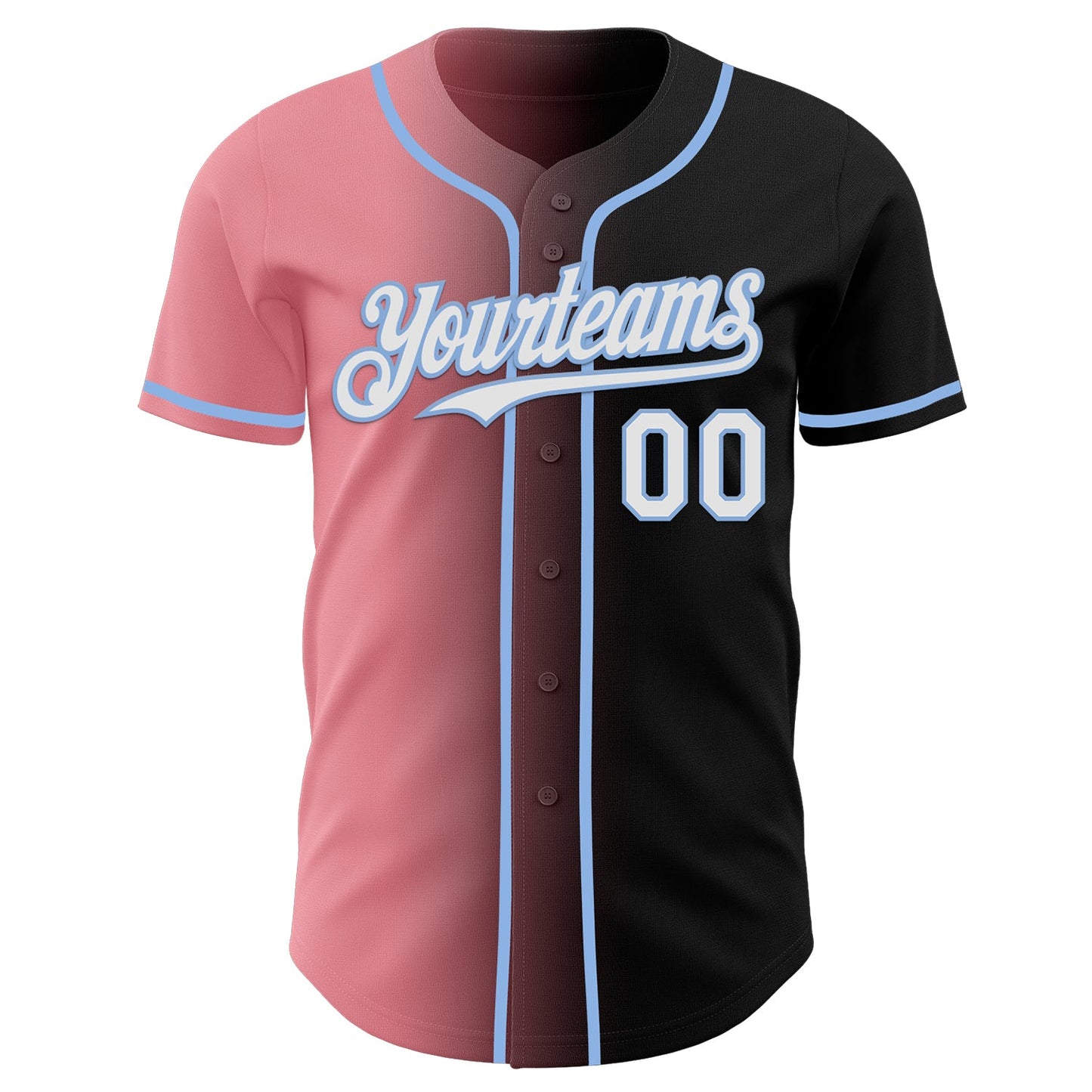 Custom Black White Medium Pink-Light Blue Authentic Gradient Fashion Baseball Jersey view 2