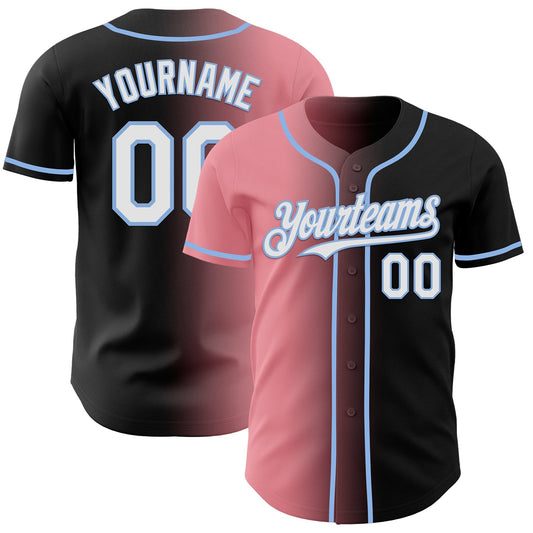 Custom Black White Medium Pink-Light Blue Authentic Gradient Fashion Baseball Jersey - Main View