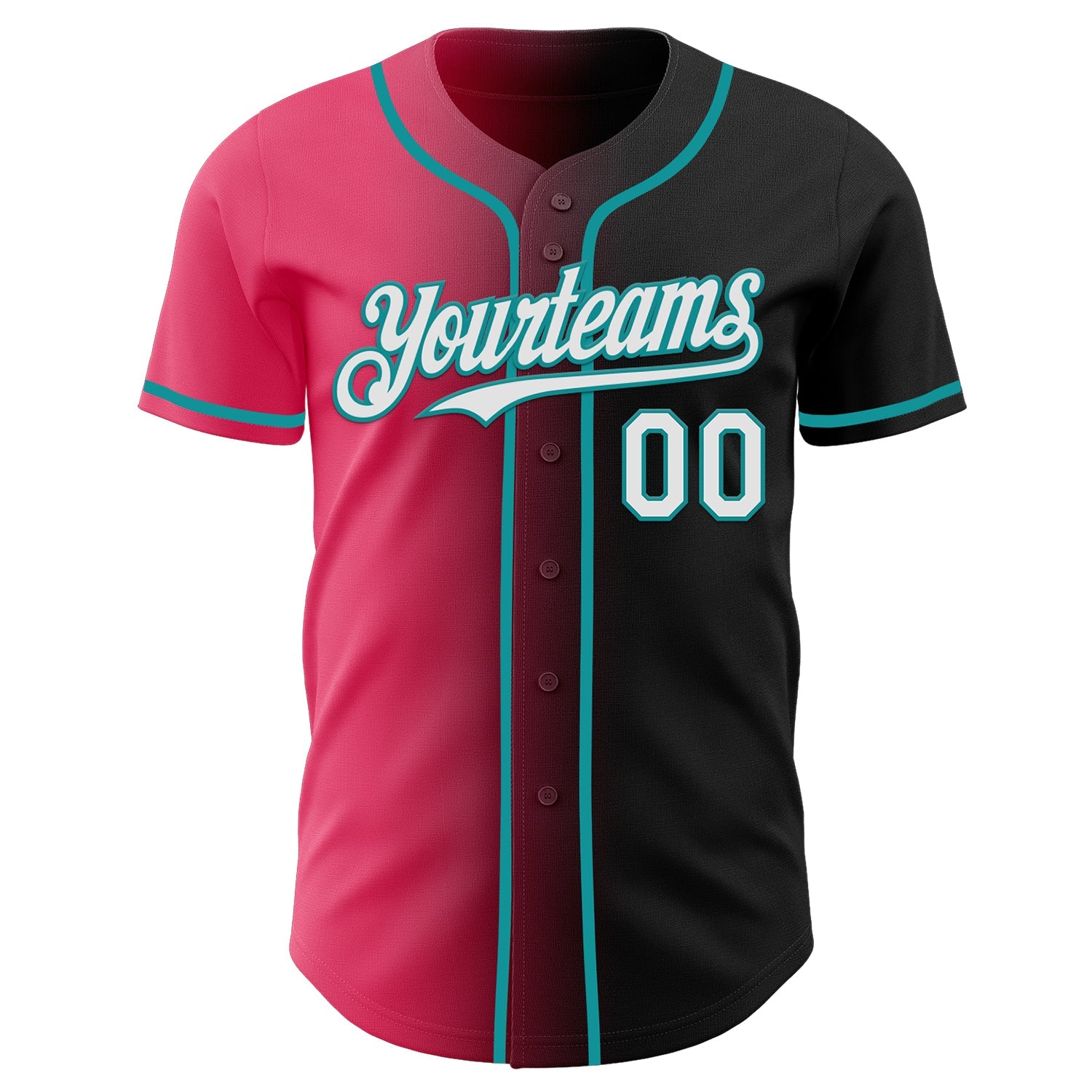 Custom Black White Neon Pink-Teal Authentic Gradient Fashion Baseball Jersey view 2