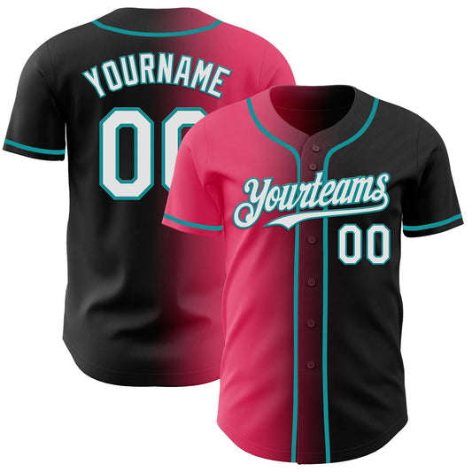 Custom Black White Neon Pink-Teal Authentic Gradient Fashion Baseball Jersey - Main View
