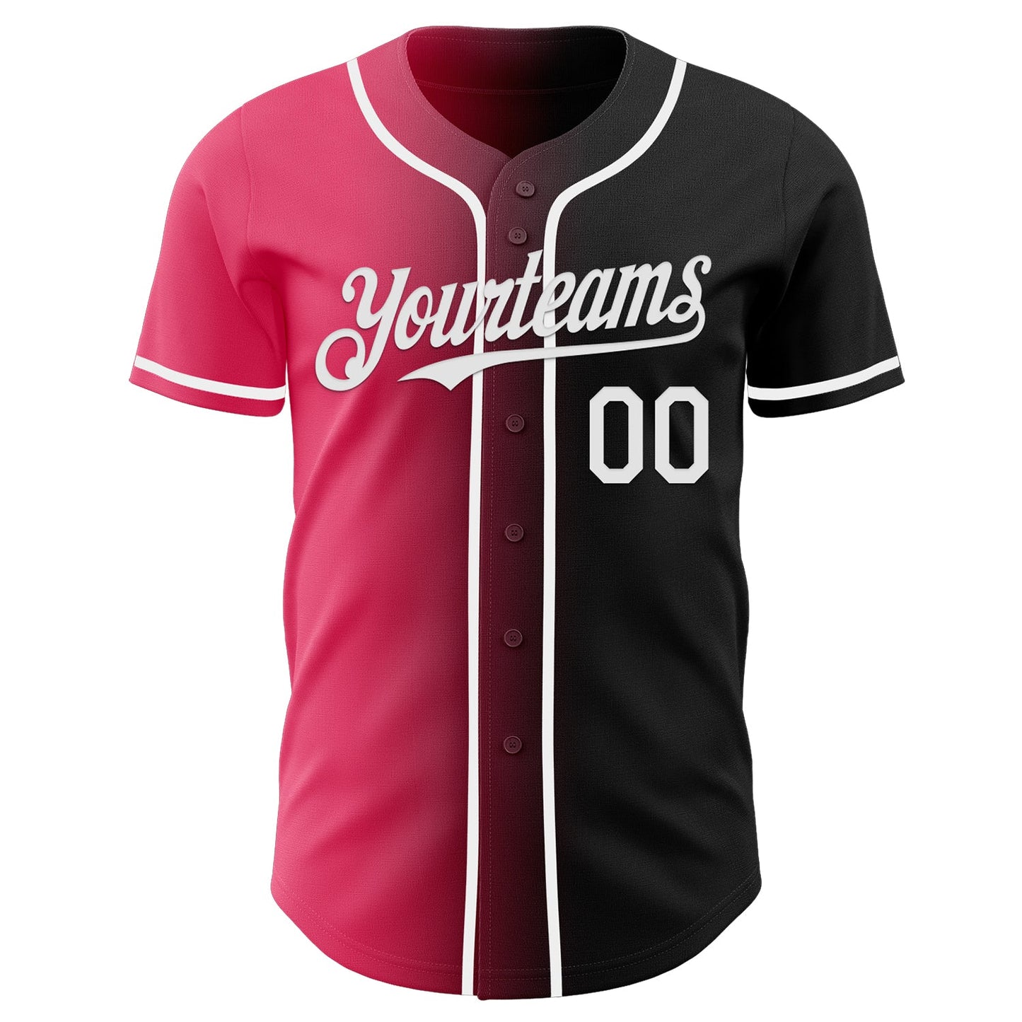 Custom Black White-Neon Pink Authentic Gradient Fashion Baseball Jersey view 2