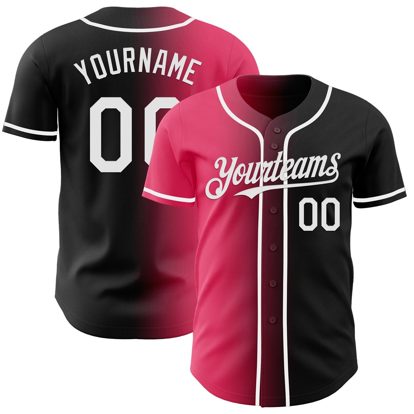 Custom Black White-Neon Pink Authentic Gradient Fashion Baseball Jersey - Main View