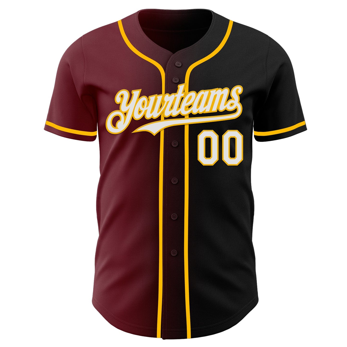 Custom Black White Burgundy-Gold Authentic Gradient Fashion Baseball Jersey view 2