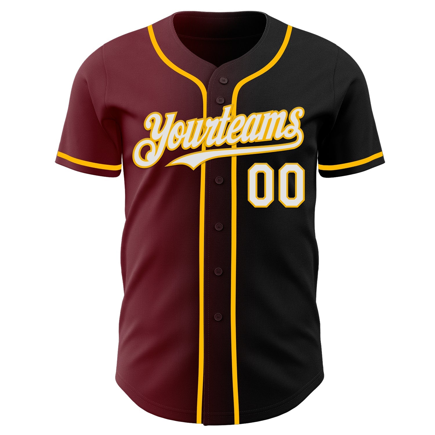 Custom Black White Burgundy-Gold Authentic Gradient Fashion Baseball Jersey view 2