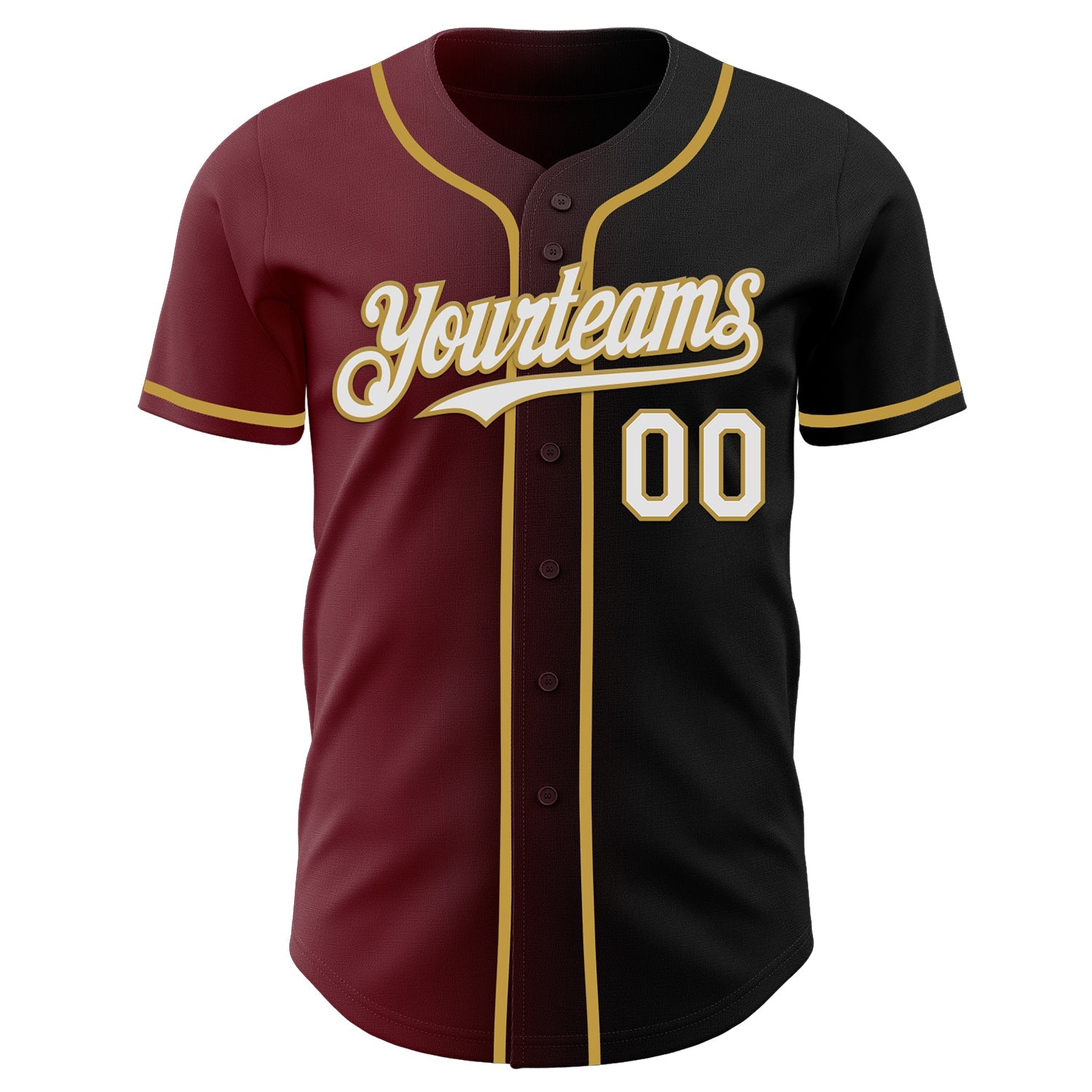 Custom Black White Burgundy-Old Gold Authentic Gradient Fashion Baseball Jersey view 2