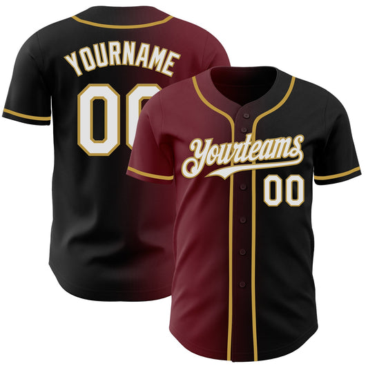Custom Black White Burgundy-Old Gold Authentic Gradient Fashion Baseball Jersey - Main View