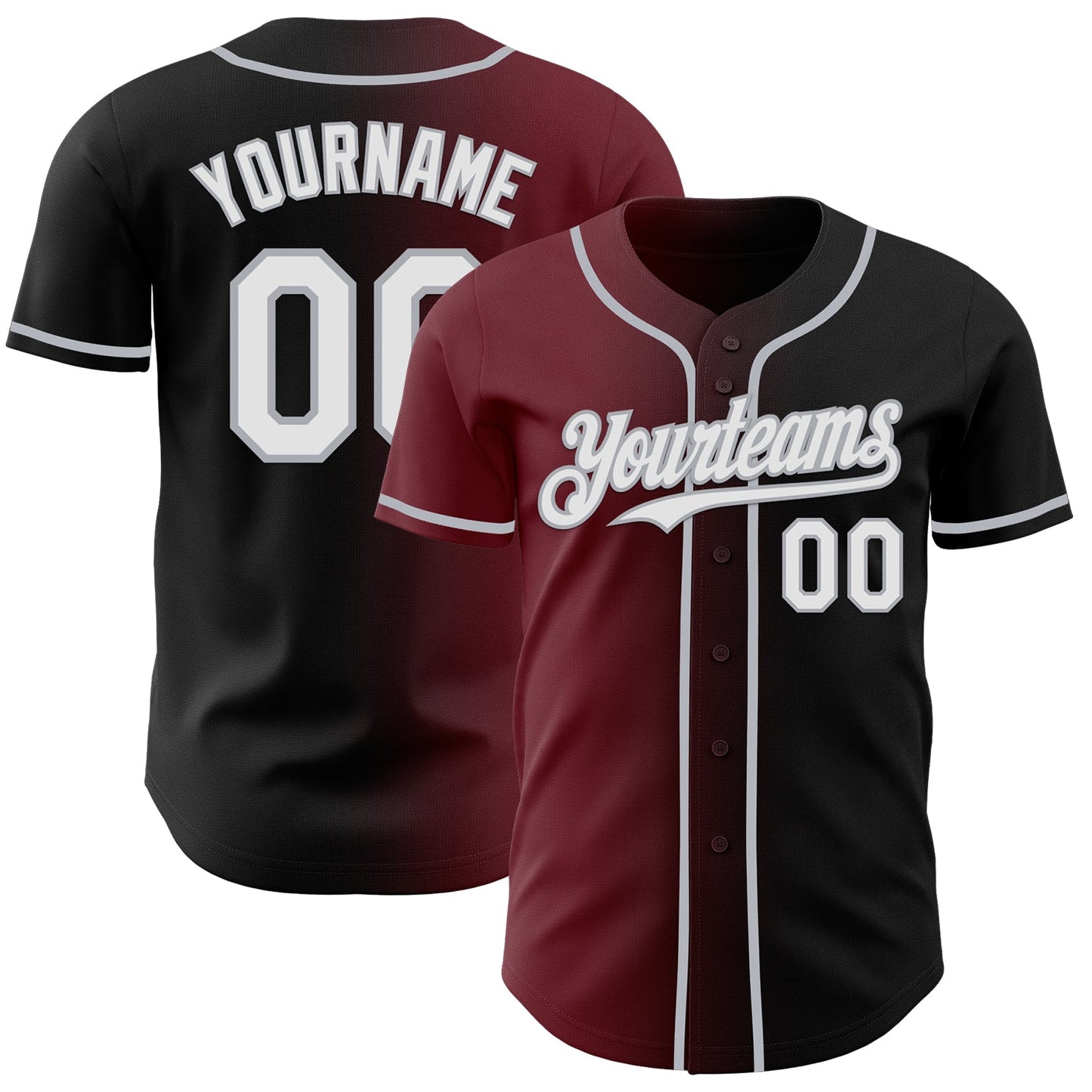 Custom Black White Burgundy-Gray Authentic Gradient Fashion Baseball Jersey - Main View
