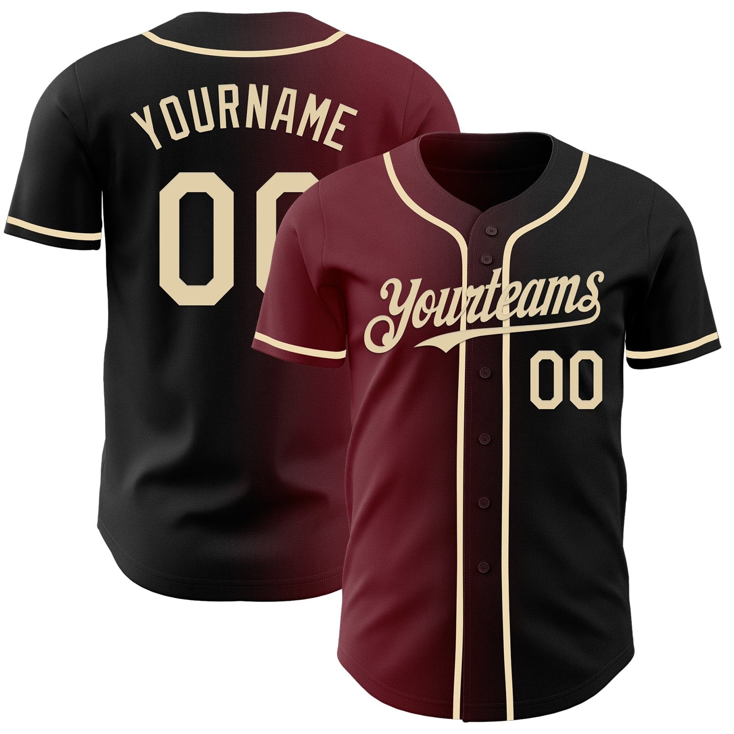 Custom Black Cream-Burgundy Authentic Gradient Fashion Baseball Jersey - Main View