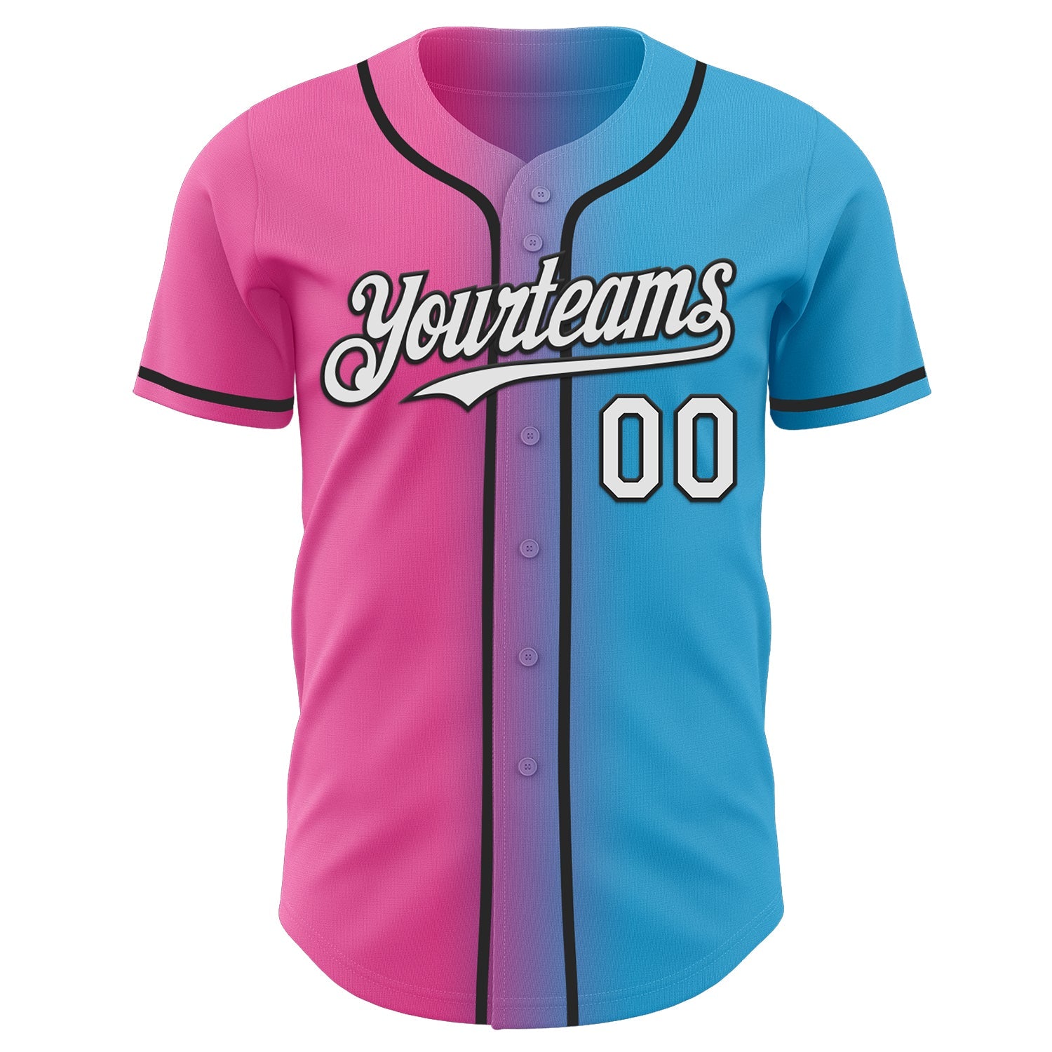 Custom Sky Blue White Pink-Black Authentic Gradient Fashion Baseball Jersey view 2