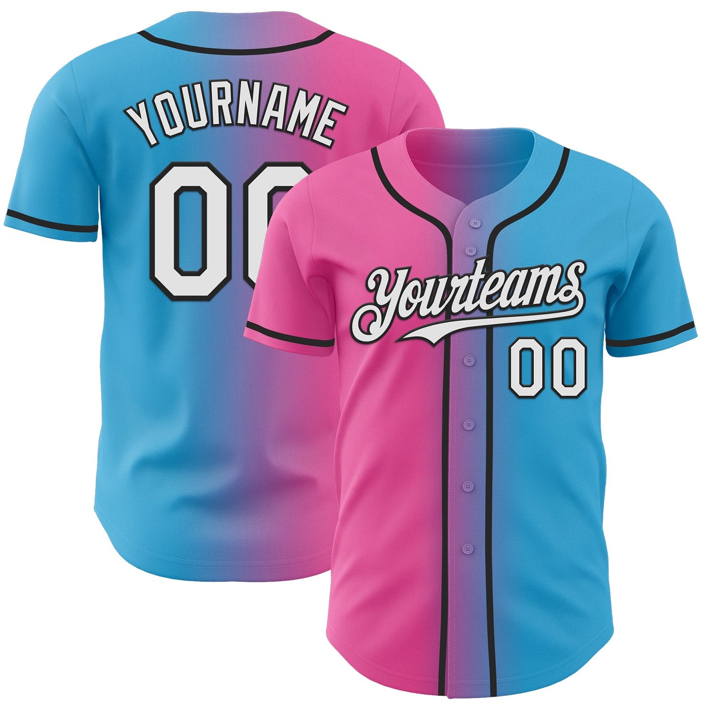 Custom Sky Blue White Pink-Black Authentic Gradient Fashion Baseball Jersey - Main View