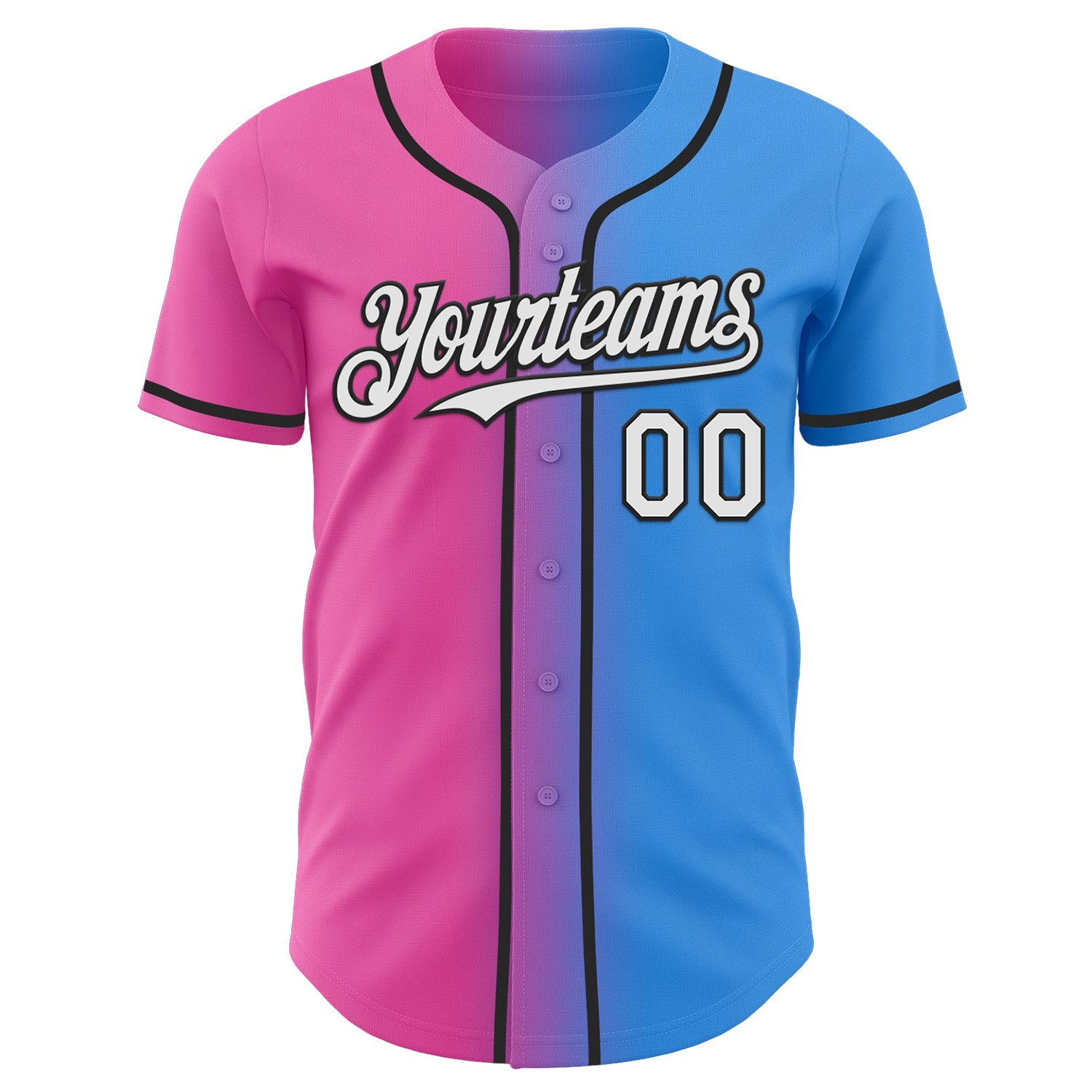Custom Electric Blue White Pink-Black Authentic Gradient Fashion Baseball Jersey view 2