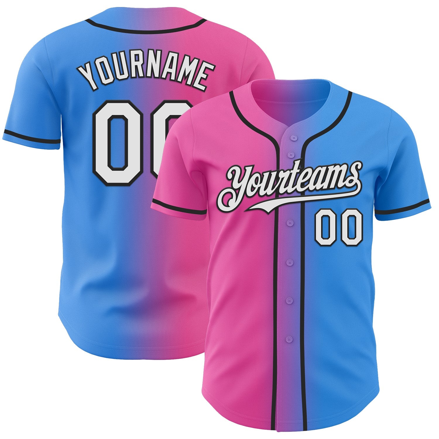 Custom Electric Blue White Pink-Black Authentic Gradient Fashion Baseball Jersey - Main View