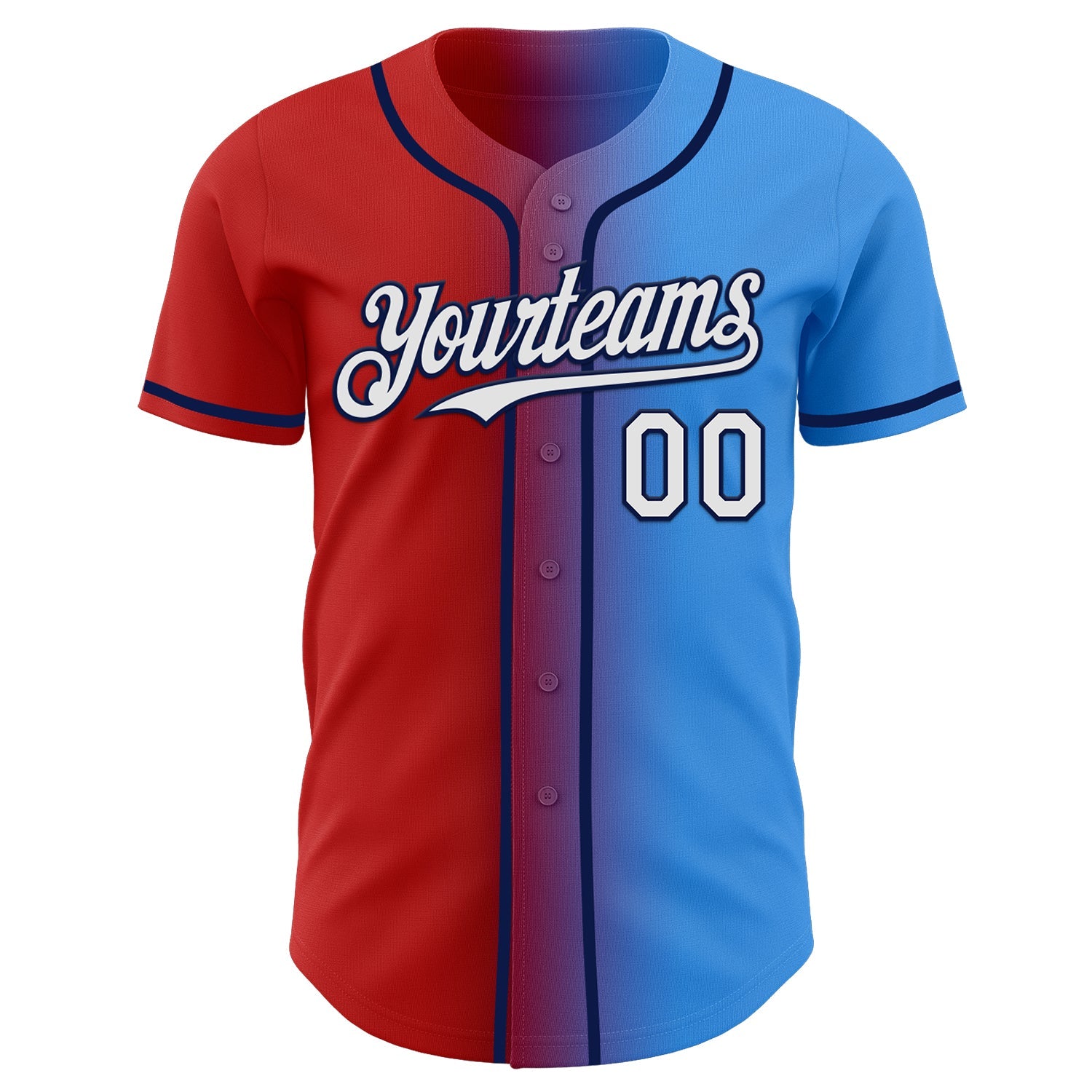 Custom Electric Blue White Red-Navy Authentic Gradient Fashion Baseball Jersey view 2