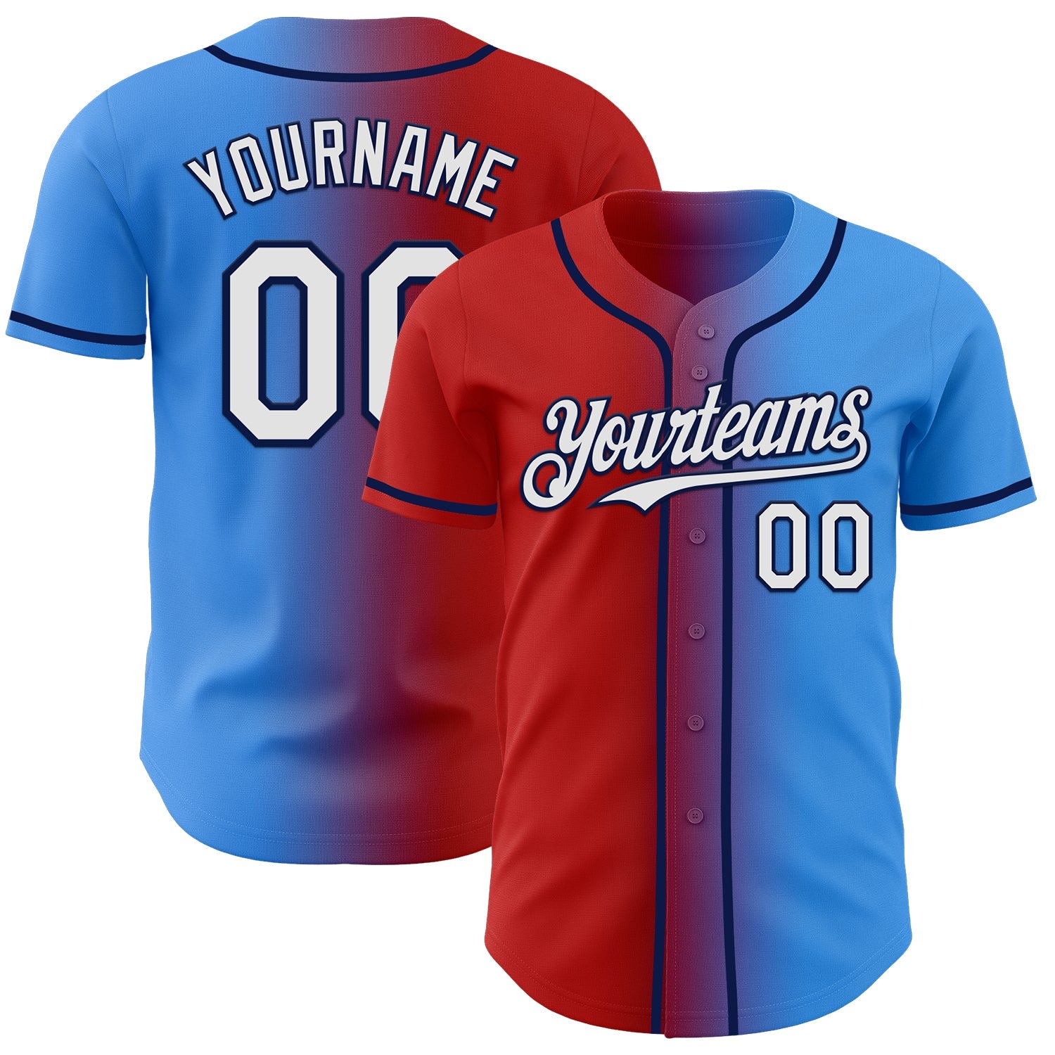Custom Electric Blue White Red-Navy Authentic Gradient Fashion Baseball Jersey - Main View