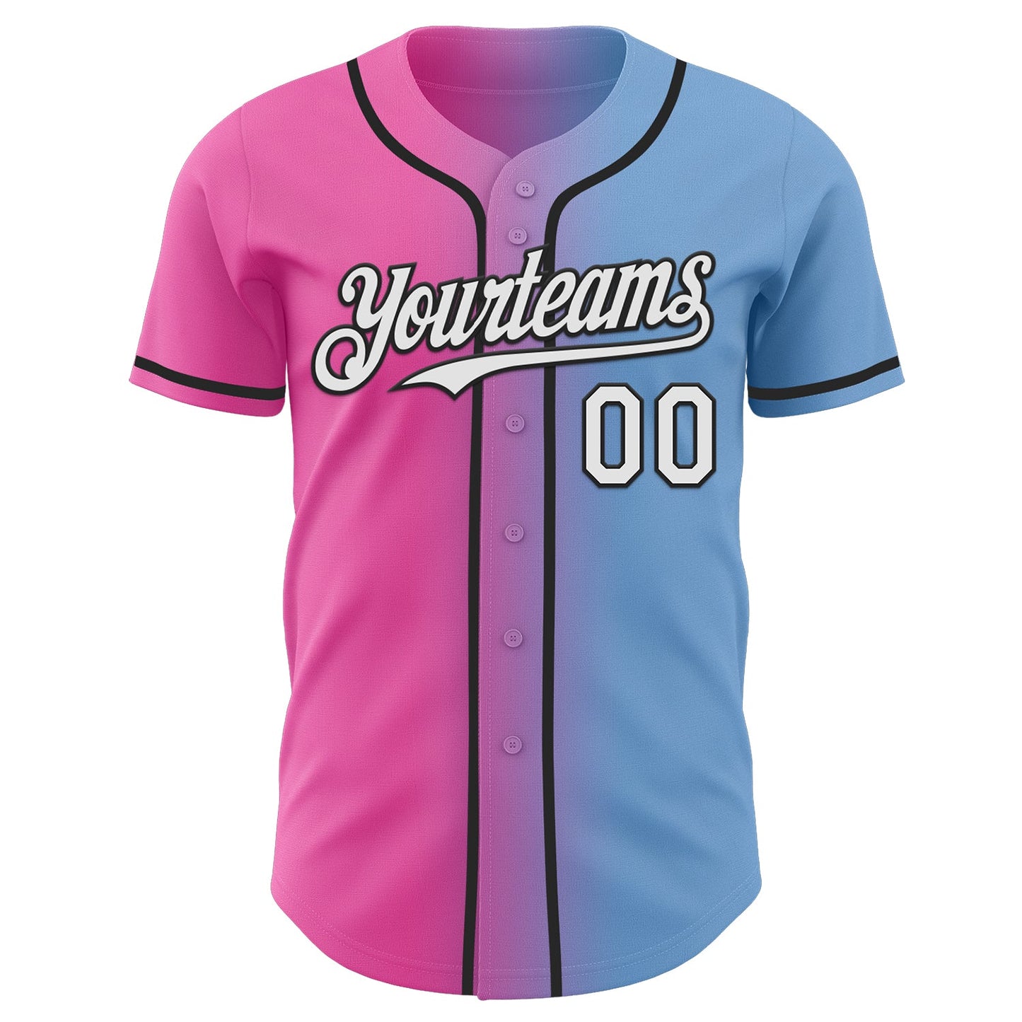 Custom Light Blue White Pink-Black Authentic Gradient Fashion Baseball Jersey view 2
