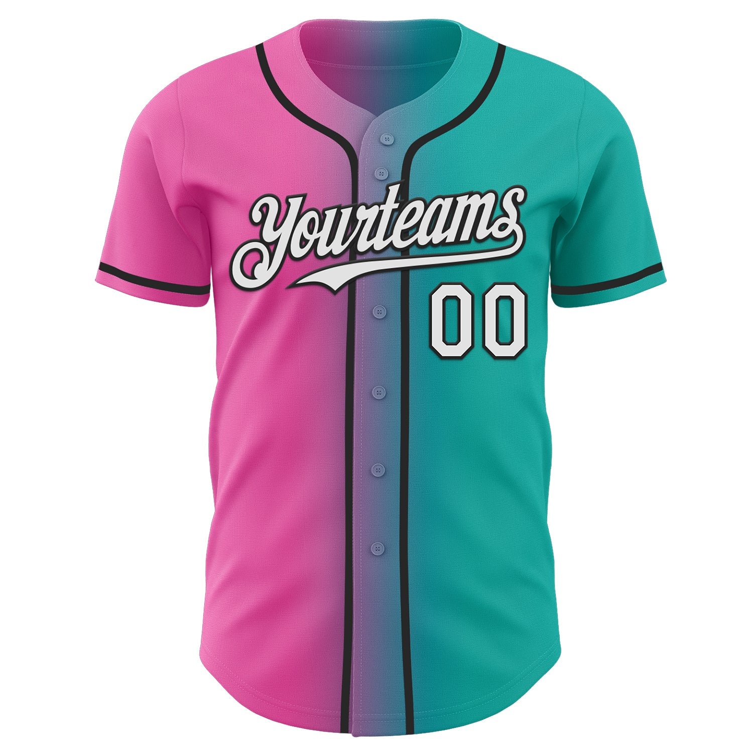 Custom Aqua White Pink-Black Authentic Gradient Fashion Baseball Jersey view 2