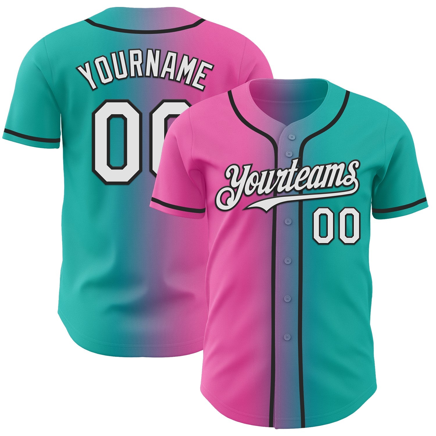 Custom Aqua White Pink-Black Authentic Gradient Fashion Baseball Jersey - Main View